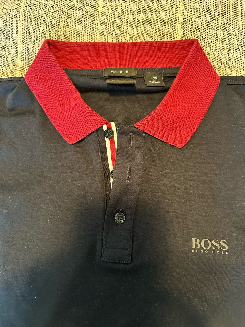 Hugo Boss Men’s Dark Blue Polo with Red Collar